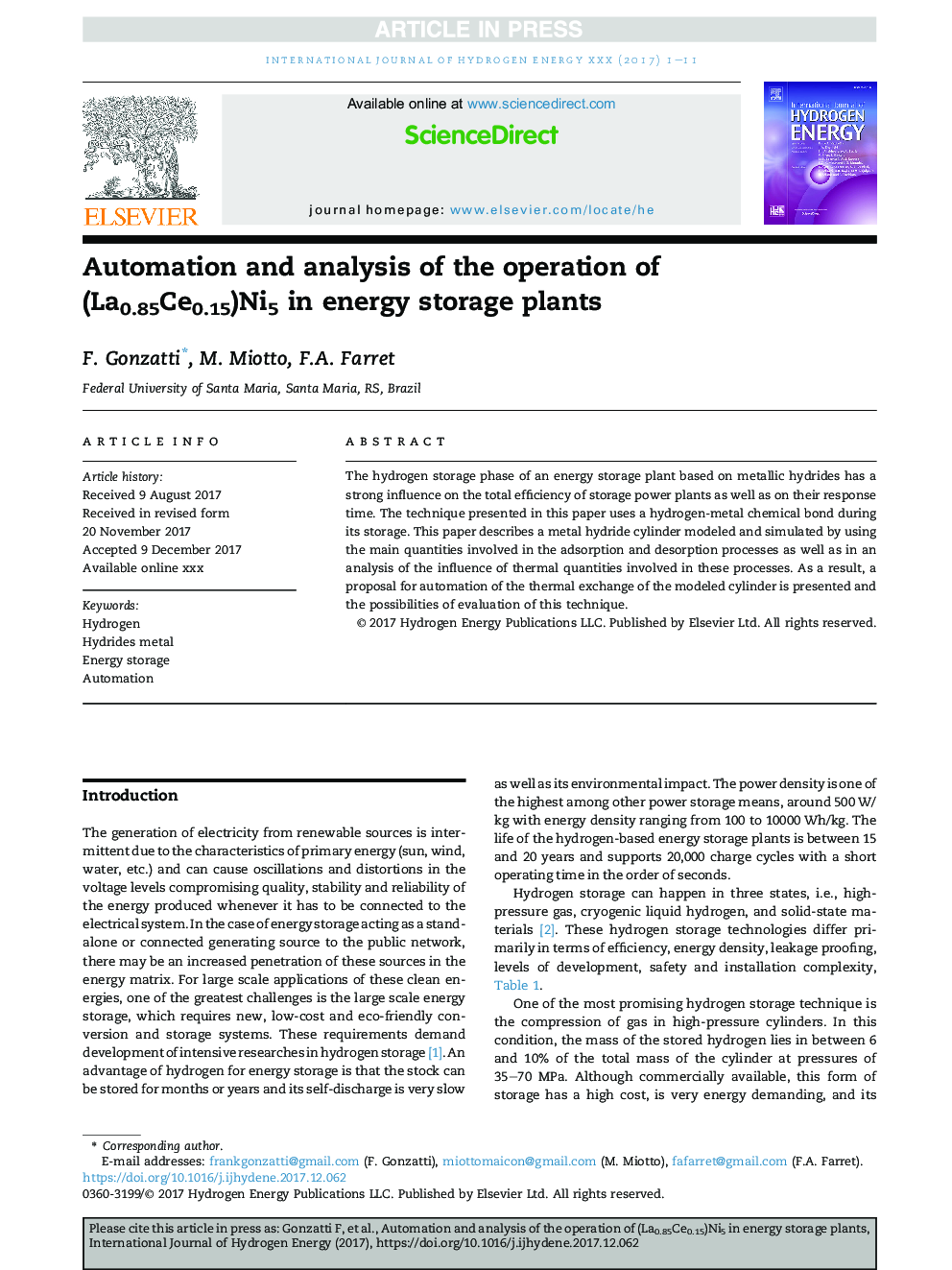 Automation and analysis of the operation of (La0.85Ce0.15)Ni5 in energy storage plants