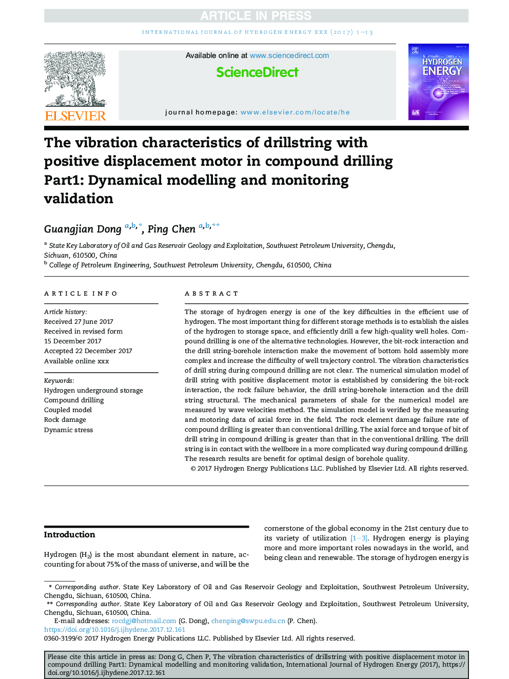 The vibration characteristics of drillstring with positive displacement motor in compound drilling Part1: Dynamical modelling and monitoring validation