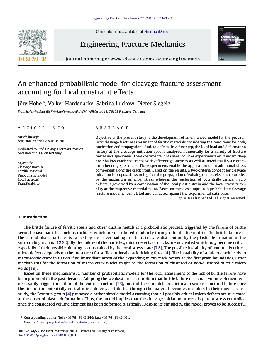 An enhanced probabilistic model for cleavage fracture assessment accounting for local constraint effects