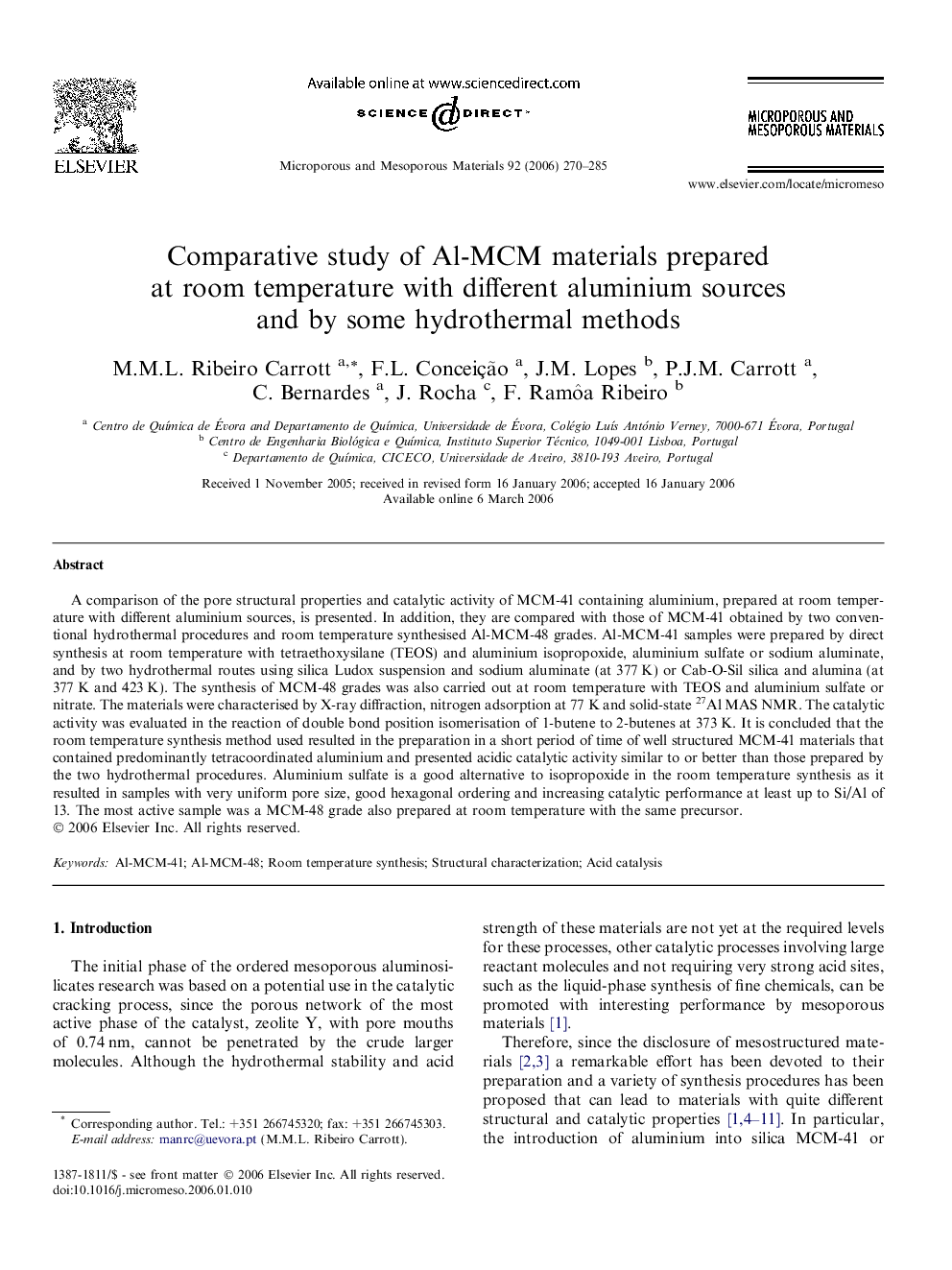 Comparative study of Al-MCM materials prepared at room temperature with different aluminium sources and by some hydrothermal methods