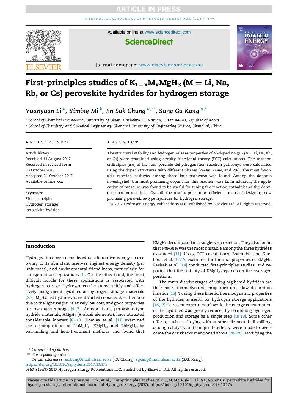 First-principles studies of K1âxMxMgH3 (MÂ =Â Li, Na, Rb, or Cs) perovskite hydrides for hydrogen storage