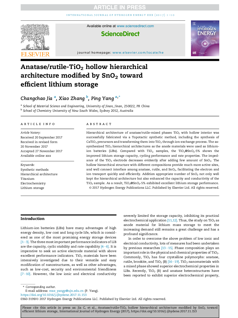 Anatase/rutile-TiO2 hollow hierarchical architecture modified by SnO2 toward efficientÂ lithium storage