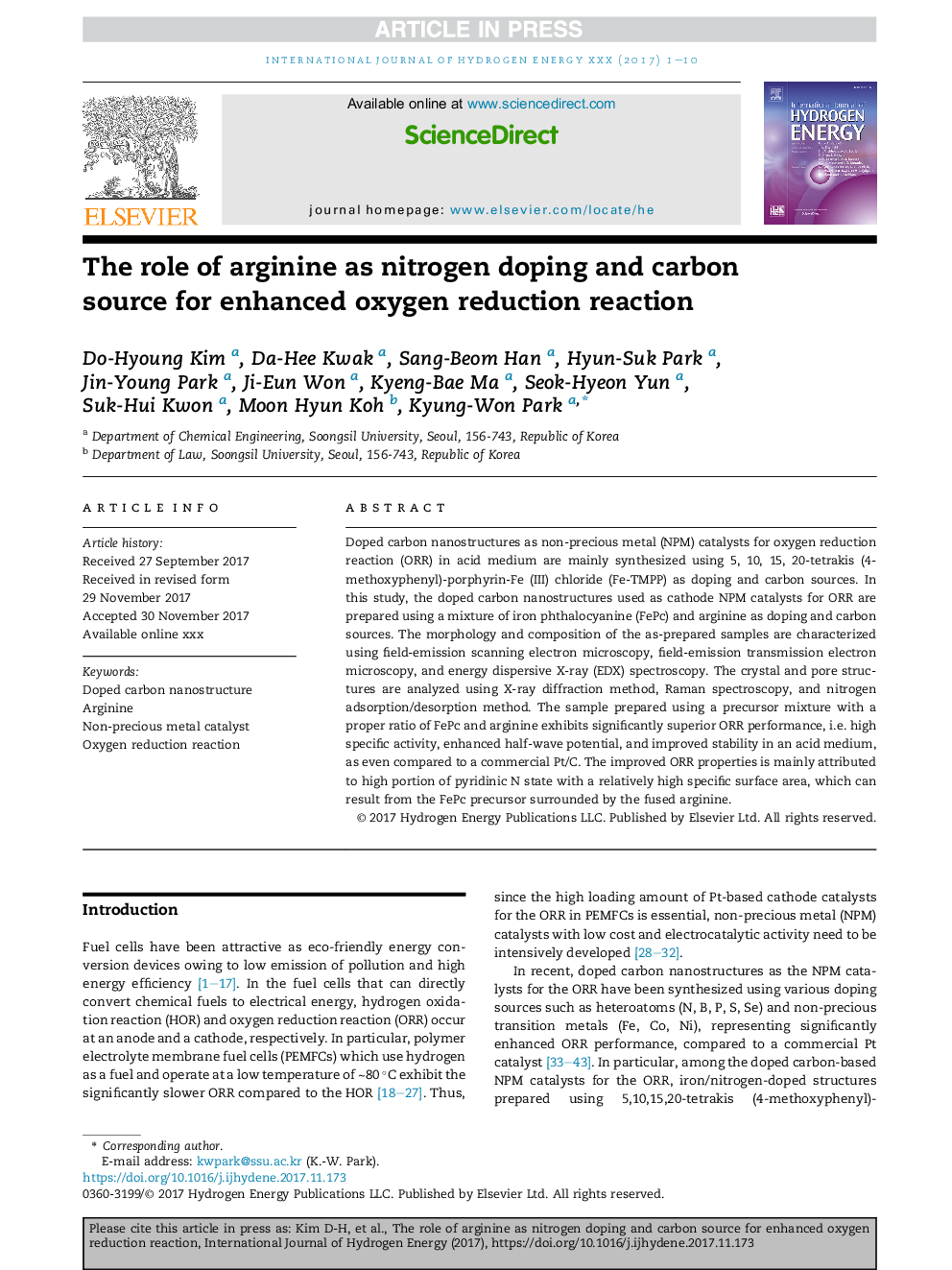 The role of arginine as nitrogen doping and carbon source for enhanced oxygen reduction reaction