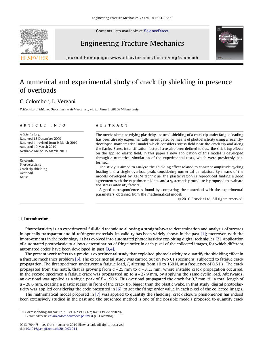 A numerical and experimental study of crack tip shielding in presence of overloads