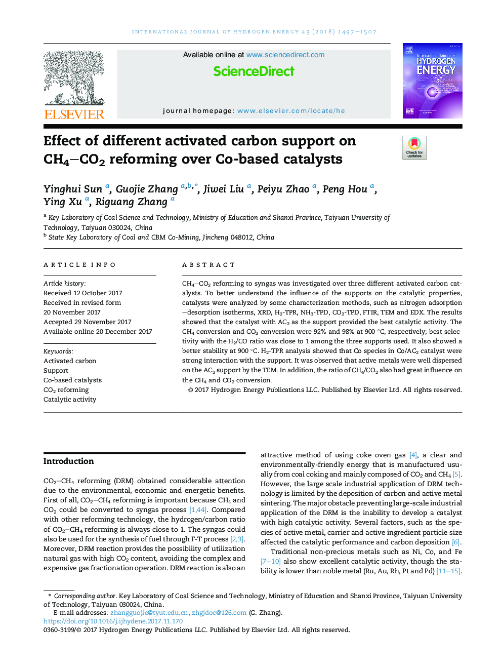 Effect of different activated carbon support on CH4CO2 reforming over Co-based catalysts