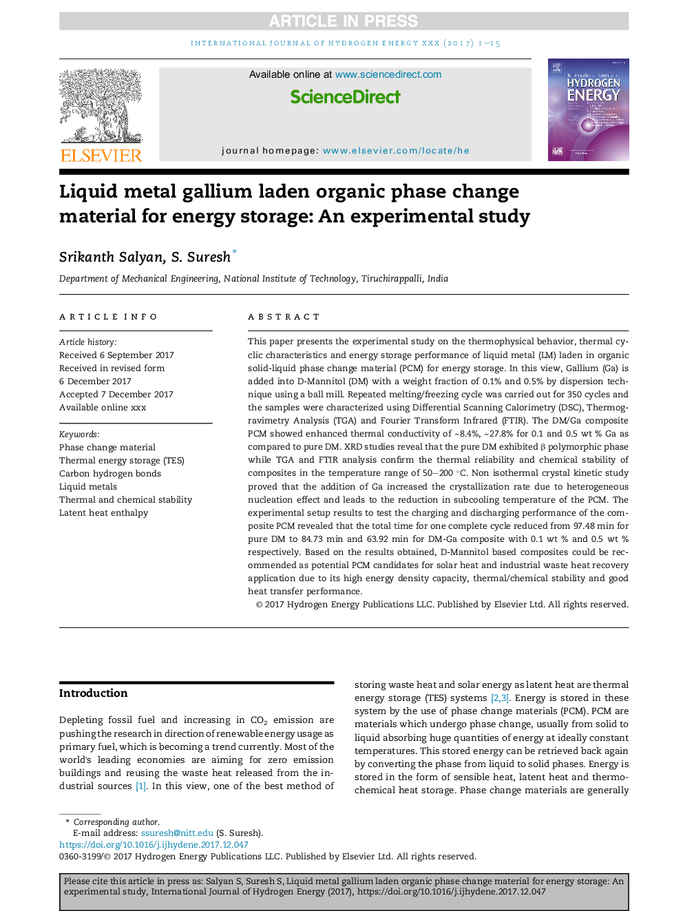 Liquid metal gallium laden organic phase change material for energy storage: An experimental study