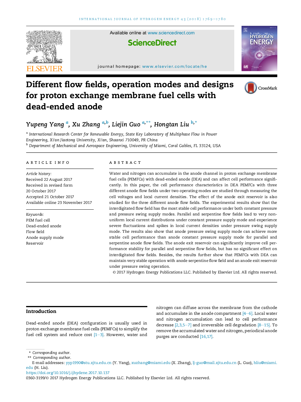 Different flow fields, operation modes and designs for proton exchange membrane fuel cells with dead-ended anode