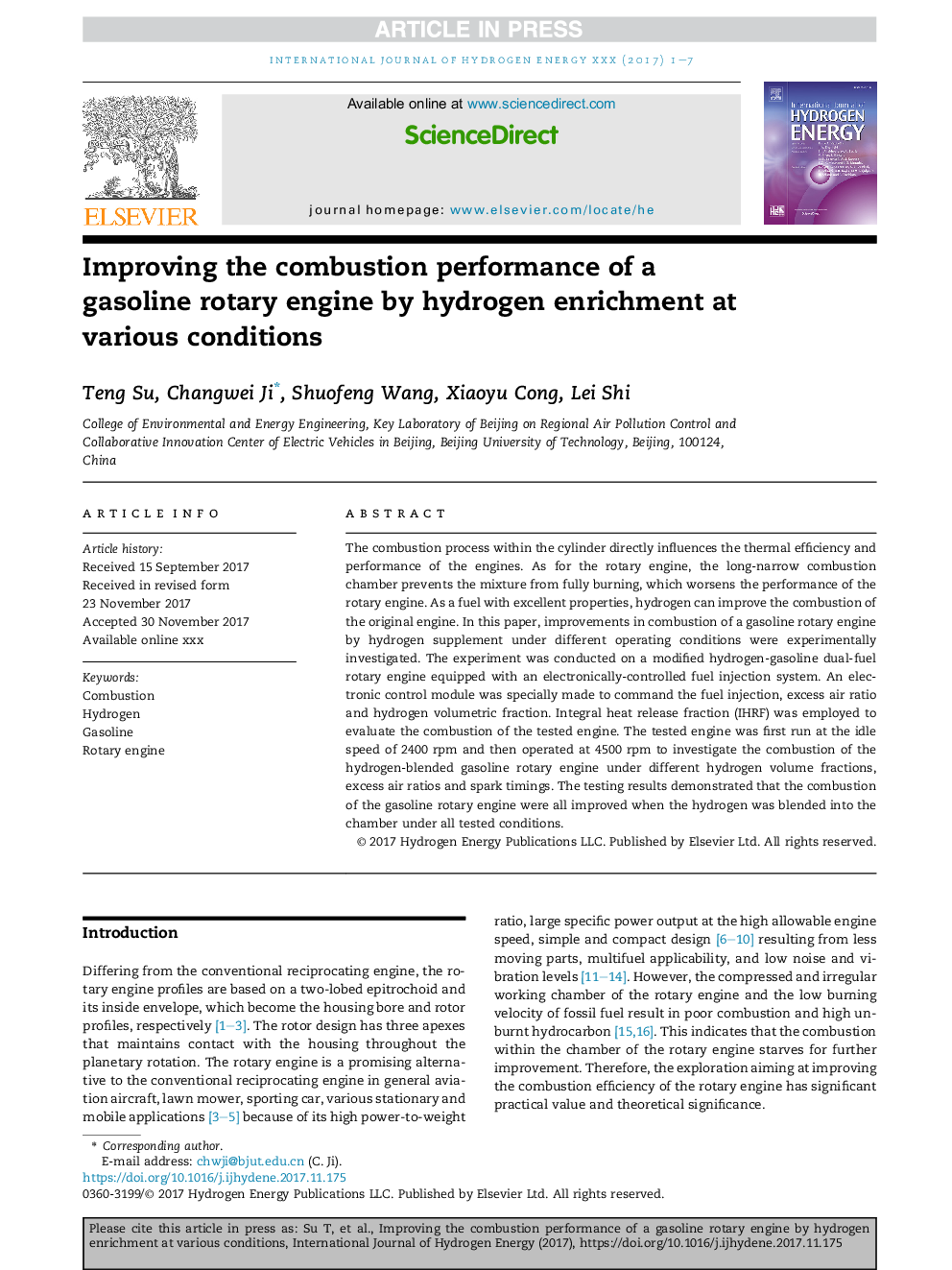 Improving the combustion performance of a gasoline rotary engine by hydrogen enrichment at various conditions