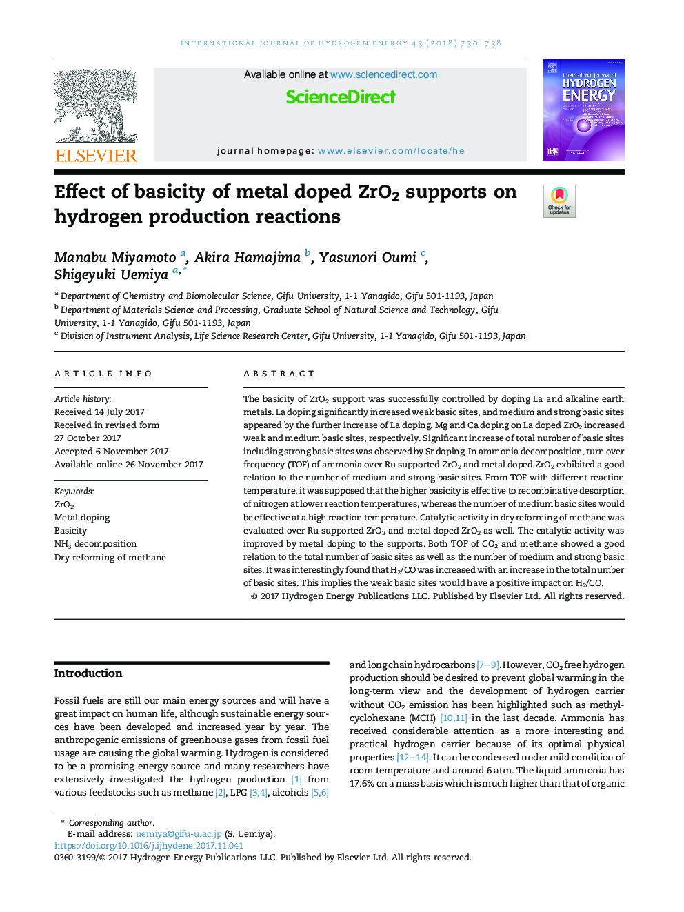 Effect of basicity of metal doped ZrO2 supports on hydrogen production reactions