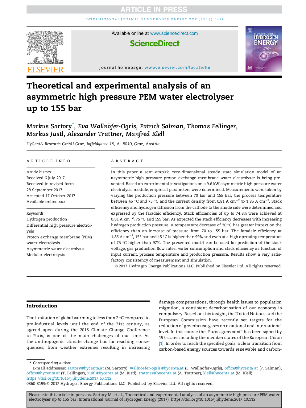 Theoretical and experimental analysis of an asymmetric high pressure PEM water electrolyser up to 155Â bar