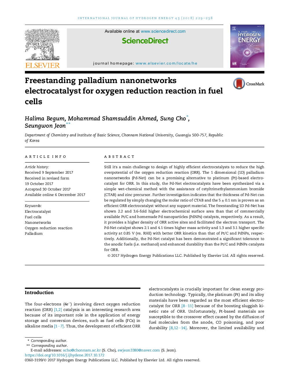 Freestanding palladium nanonetworks electrocatalyst for oxygen reduction reaction in fuel cells