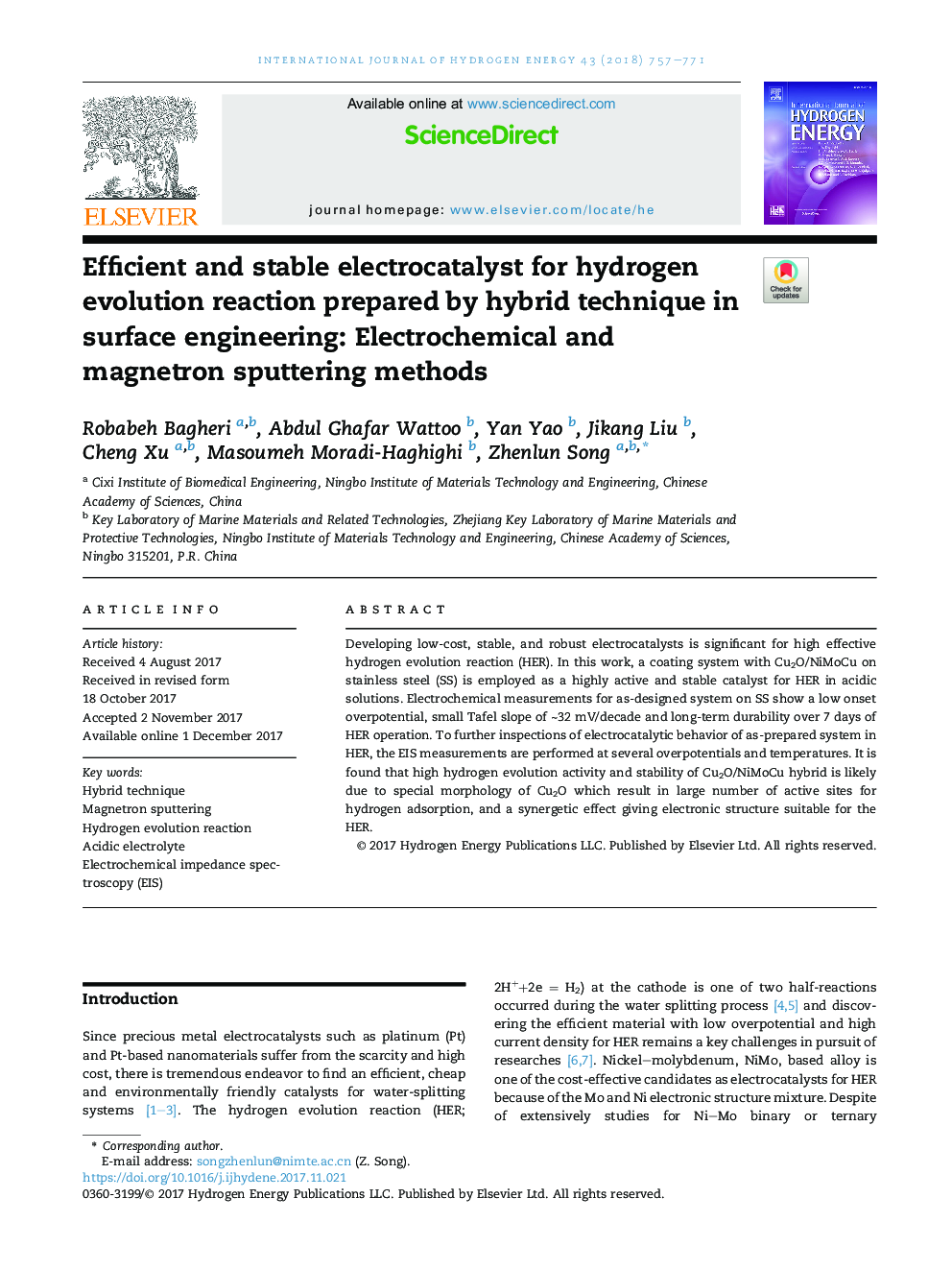 Efficient and stable electrocatalyst for hydrogen evolution reaction prepared by hybrid technique in surface engineering: Electrochemical and magnetron sputtering methods