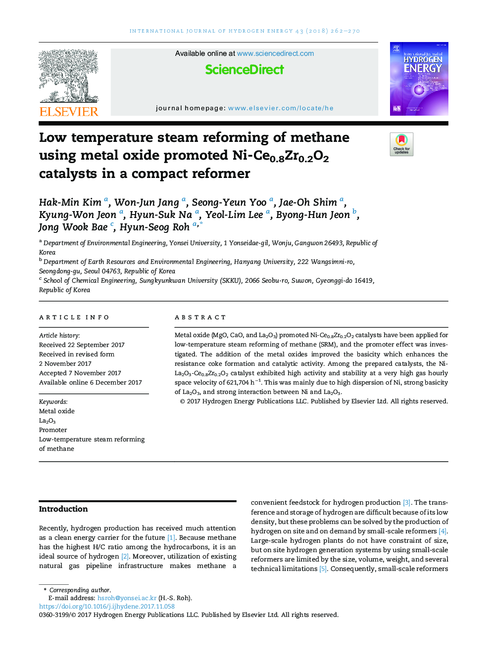 Low temperature steam reforming of methane using metal oxide promoted Ni-Ce0.8Zr0.2O2 catalysts in a compact reformer