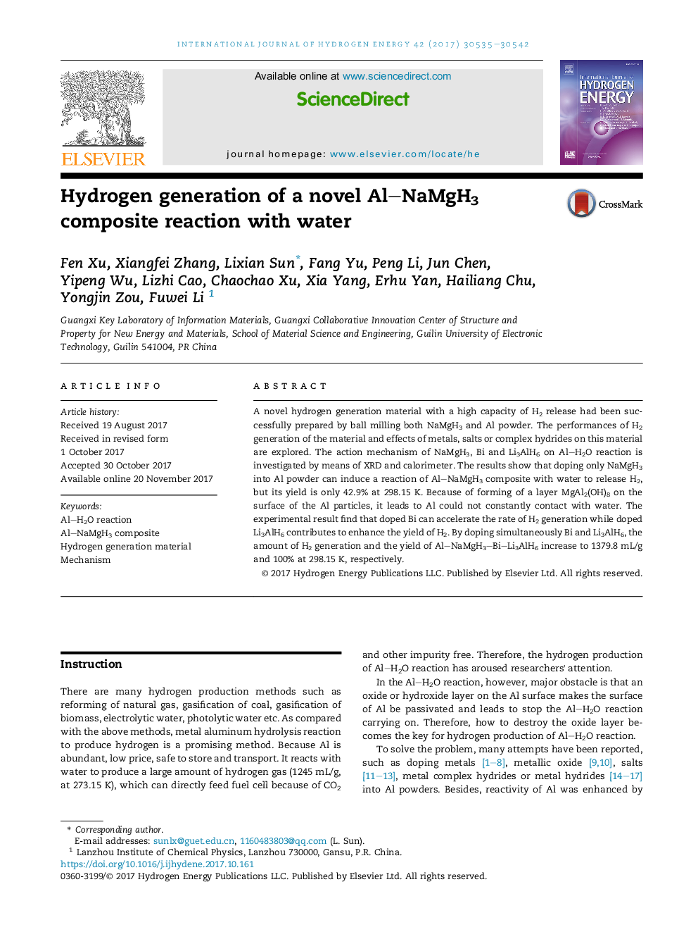 Hydrogen generation of a novel AlNaMgH3 composite reaction with water