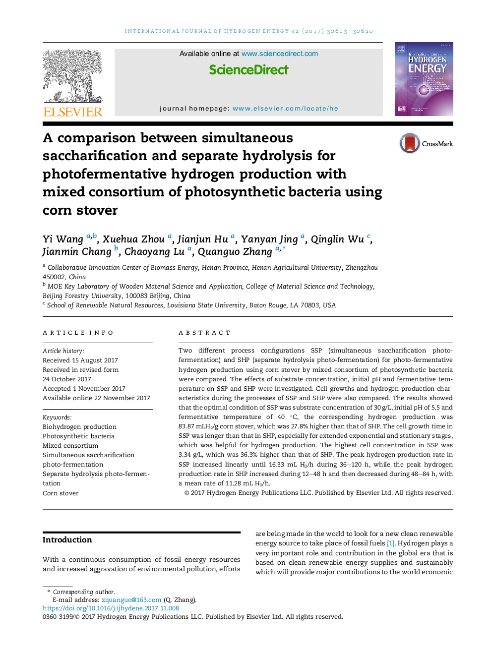 A comparison between simultaneous saccharification and separate hydrolysis for photofermentative hydrogen production with mixed consortium of photosynthetic bacteria using corn stover