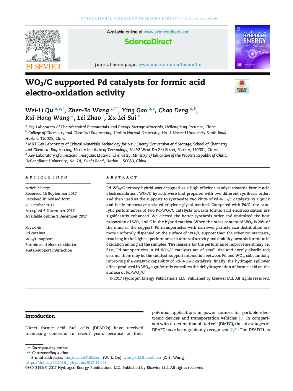 WO3/C supported Pd catalysts for formic acid electro-oxidation activity