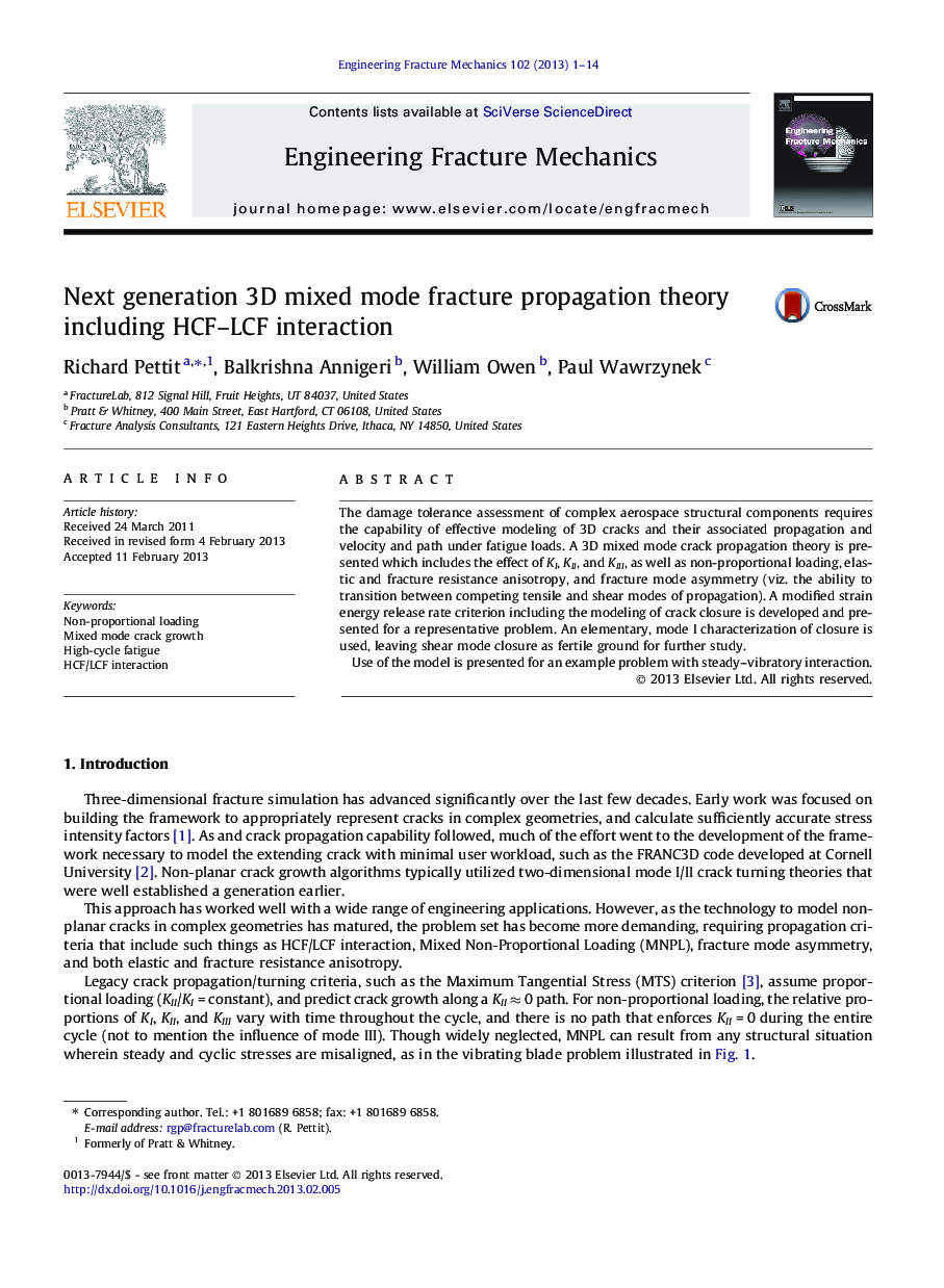 عکس صفحه اول مقاله: Next generation 3D mixed mode fracture propagation theory including HCF–LCF interaction Next generation 3D mixed mode fracture propagation theory including HCF–LCF interaction