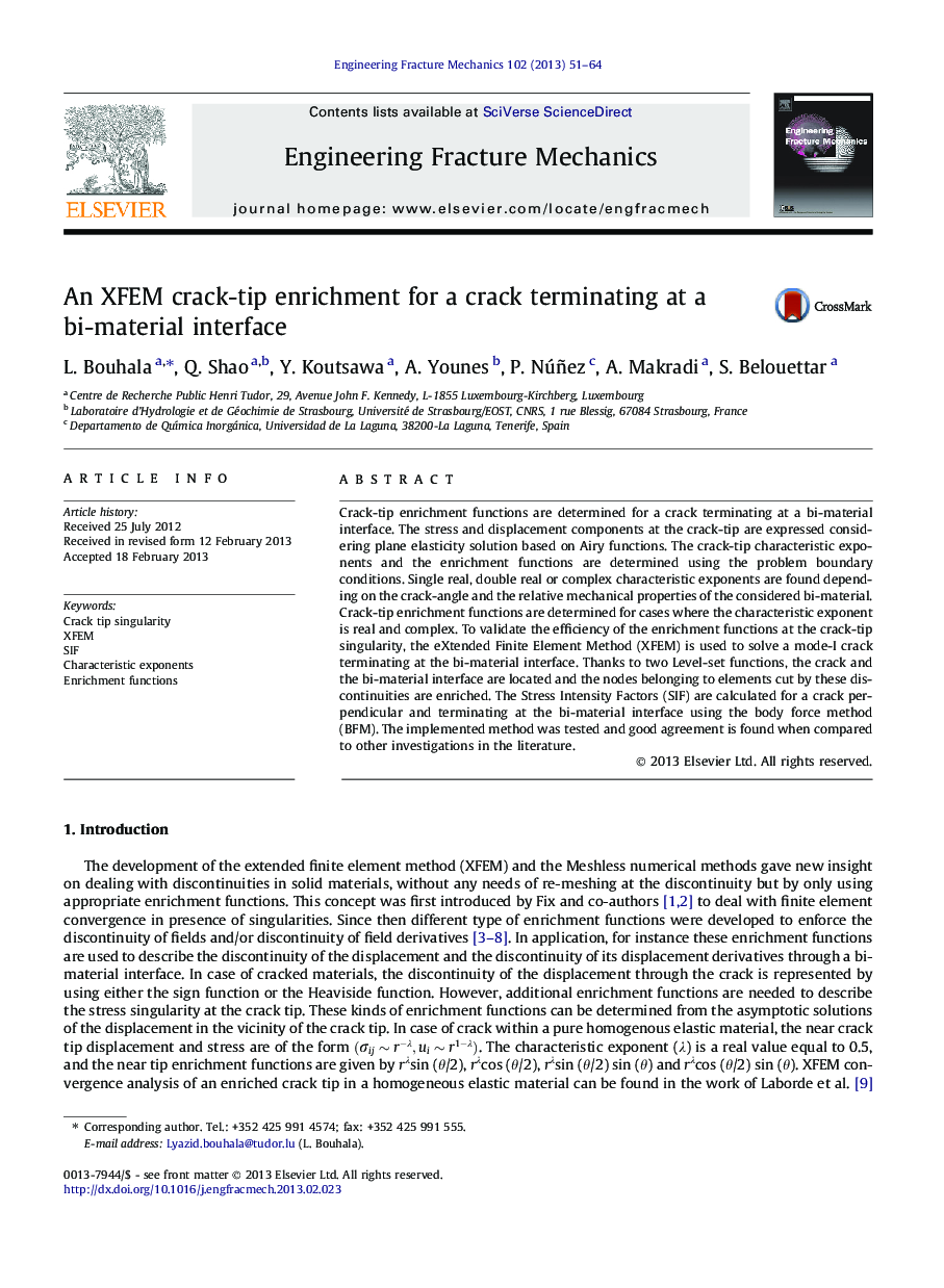 An XFEM crack-tip enrichment for a crack terminating at a bi-material interface