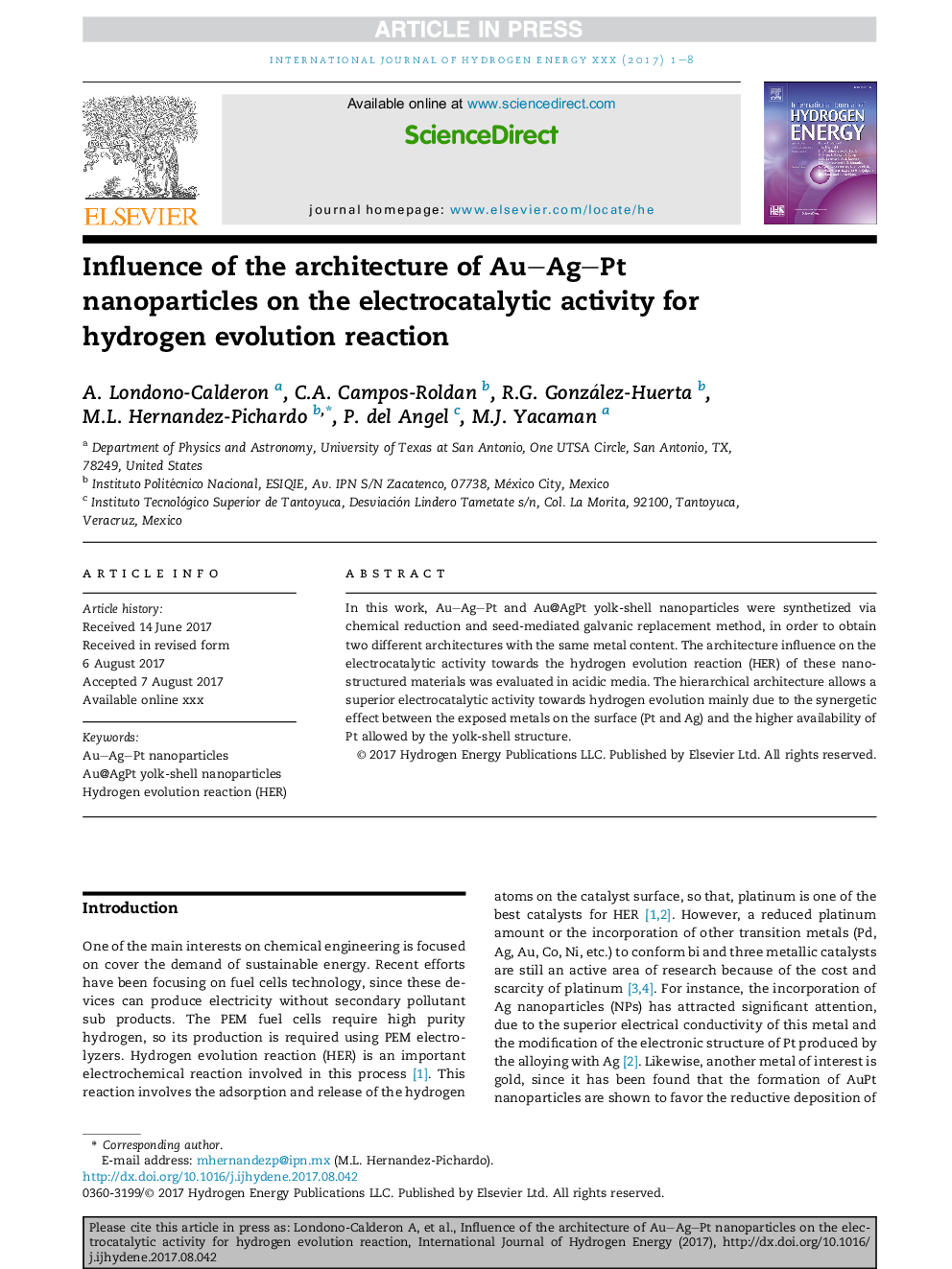 Influence of the architecture of AuAgPt nanoparticles on the electrocatalytic activity for hydrogen evolution reaction