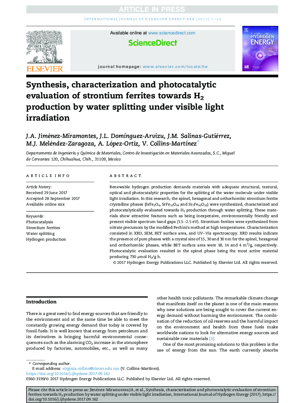 Synthesis, characterization and photocatalytic evaluation of strontium ferrites towards H2 production by water splitting under visible light irradiation