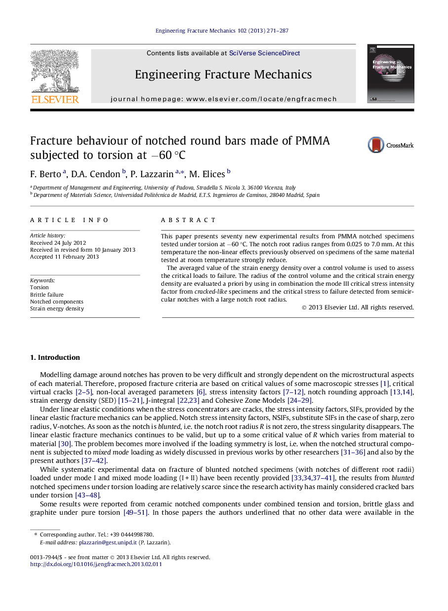 Fracture behaviour of notched round bars made of PMMA subjected to torsion at −60 °C