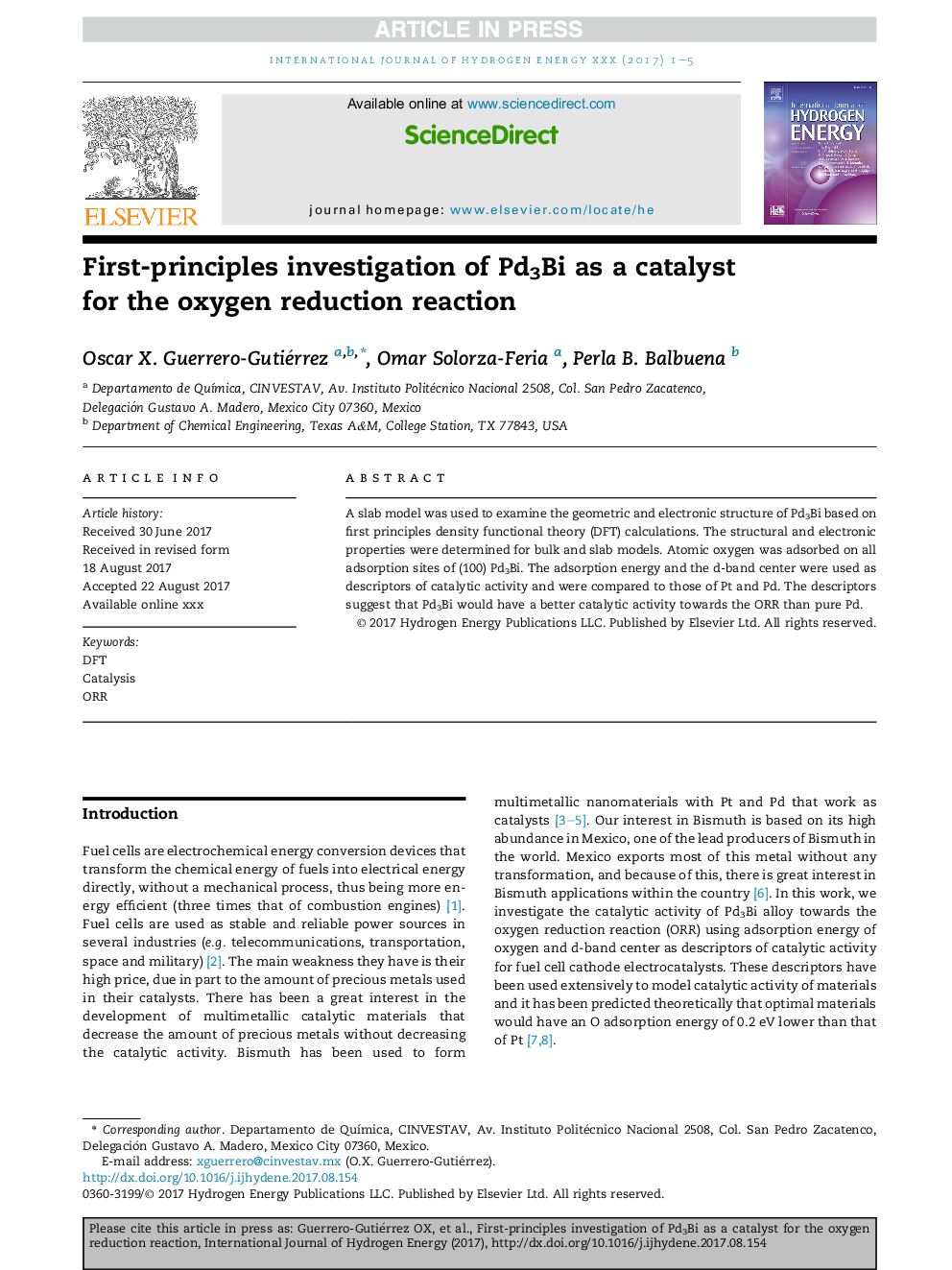 First-principles investigation of Pd3Bi as a catalyst for the oxygen reduction reaction