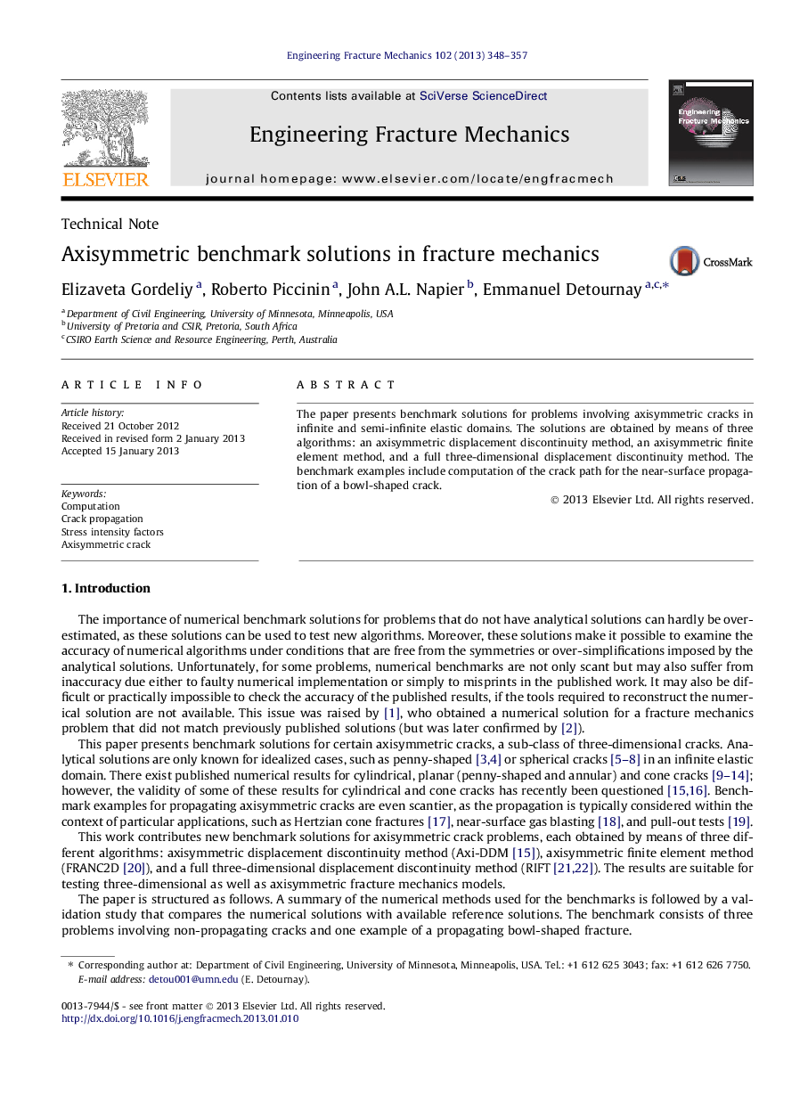 Axisymmetric benchmark solutions in fracture mechanics