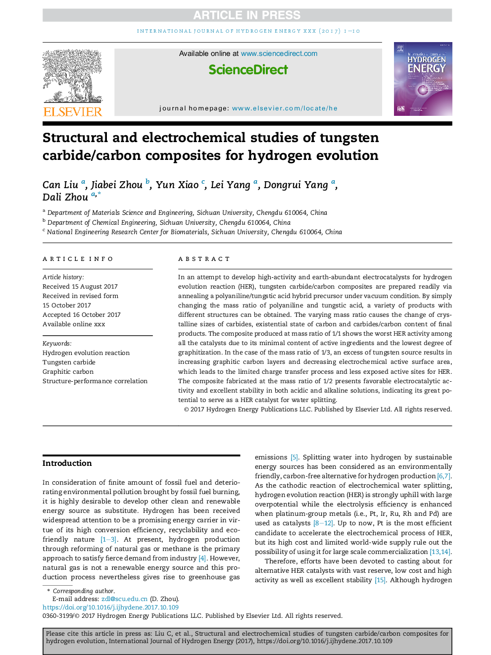 Structural and electrochemical studies of tungsten carbide/carbon composites for hydrogen evolution