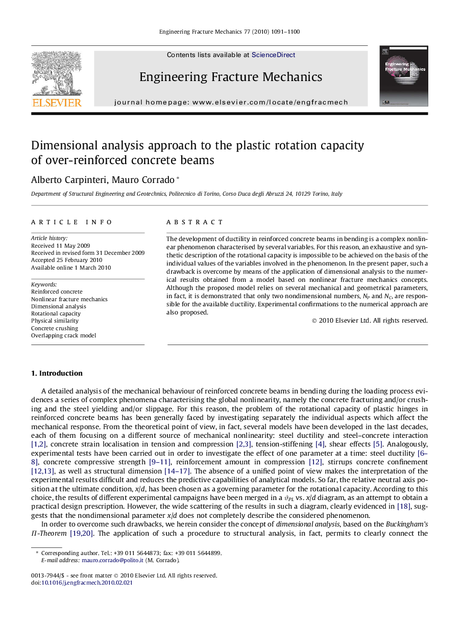 Dimensional analysis approach to the plastic rotation capacity of over-reinforced concrete beams