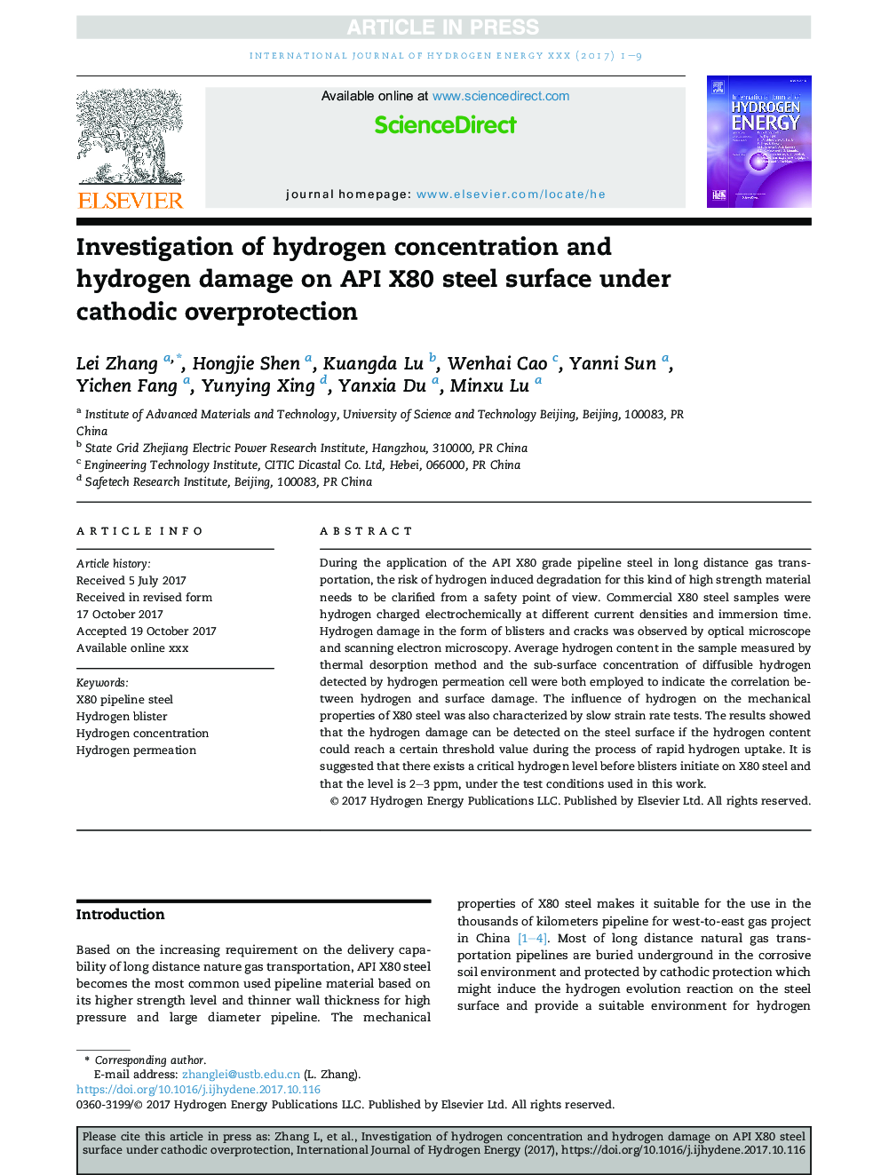 Investigation of hydrogen concentration and hydrogen damage on API X80 steel surface under cathodic overprotection