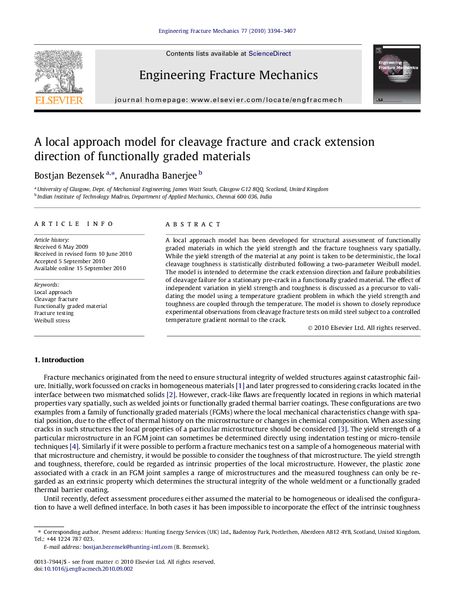 A local approach model for cleavage fracture and crack extension direction of functionally graded materials