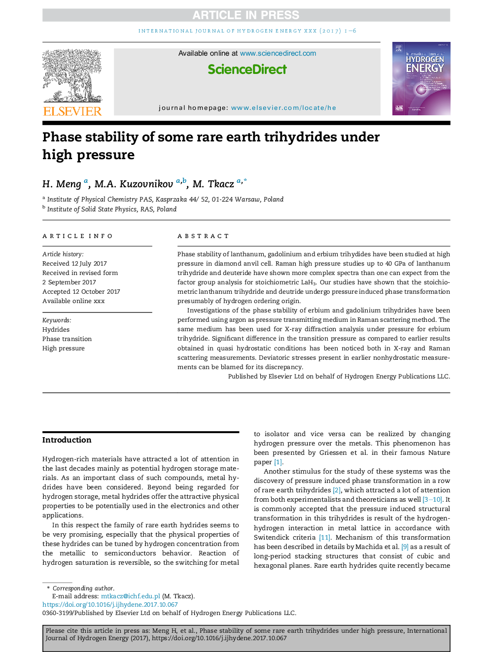 Phase stability of some rare earth trihydrides under high pressure