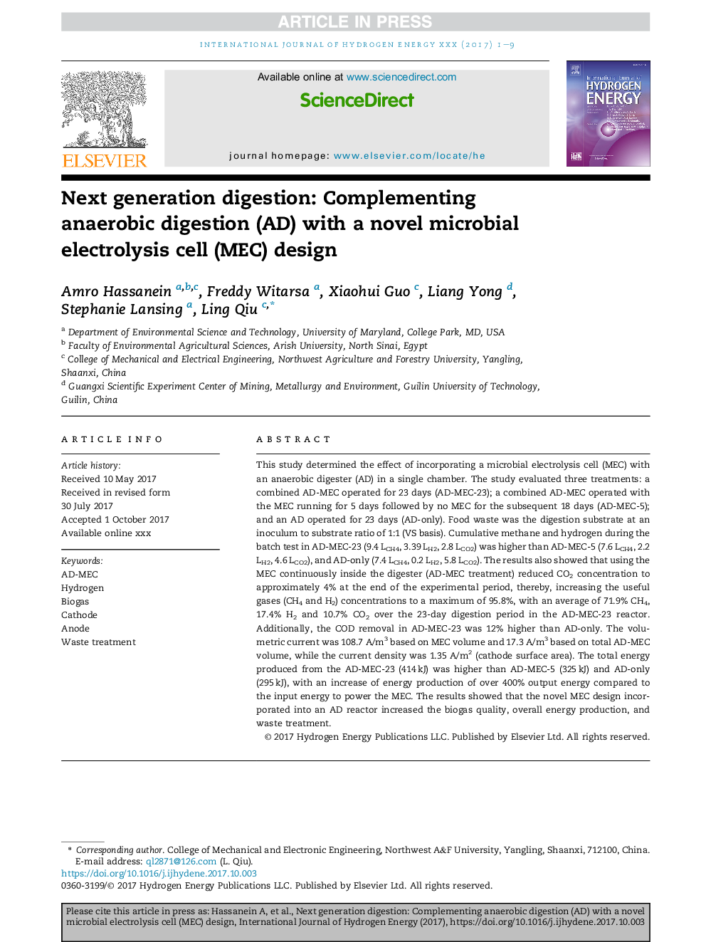 Next generation digestion: Complementing anaerobic digestion (AD) with a novel microbial electrolysis cell (MEC) design