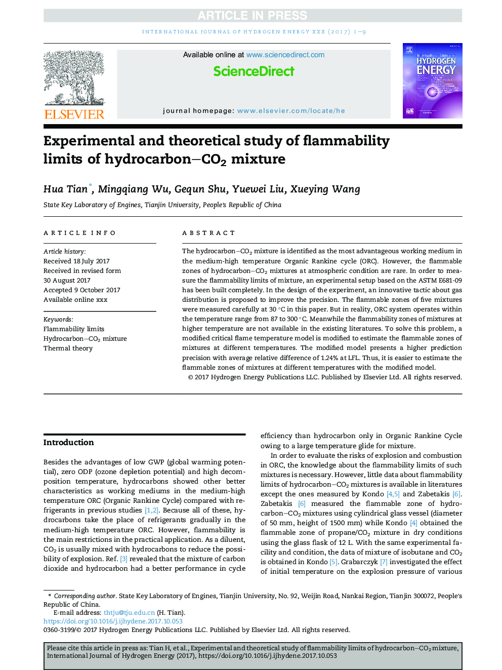 Experimental and theoretical study of flammability limits of hydrocarbon-CO2 mixture