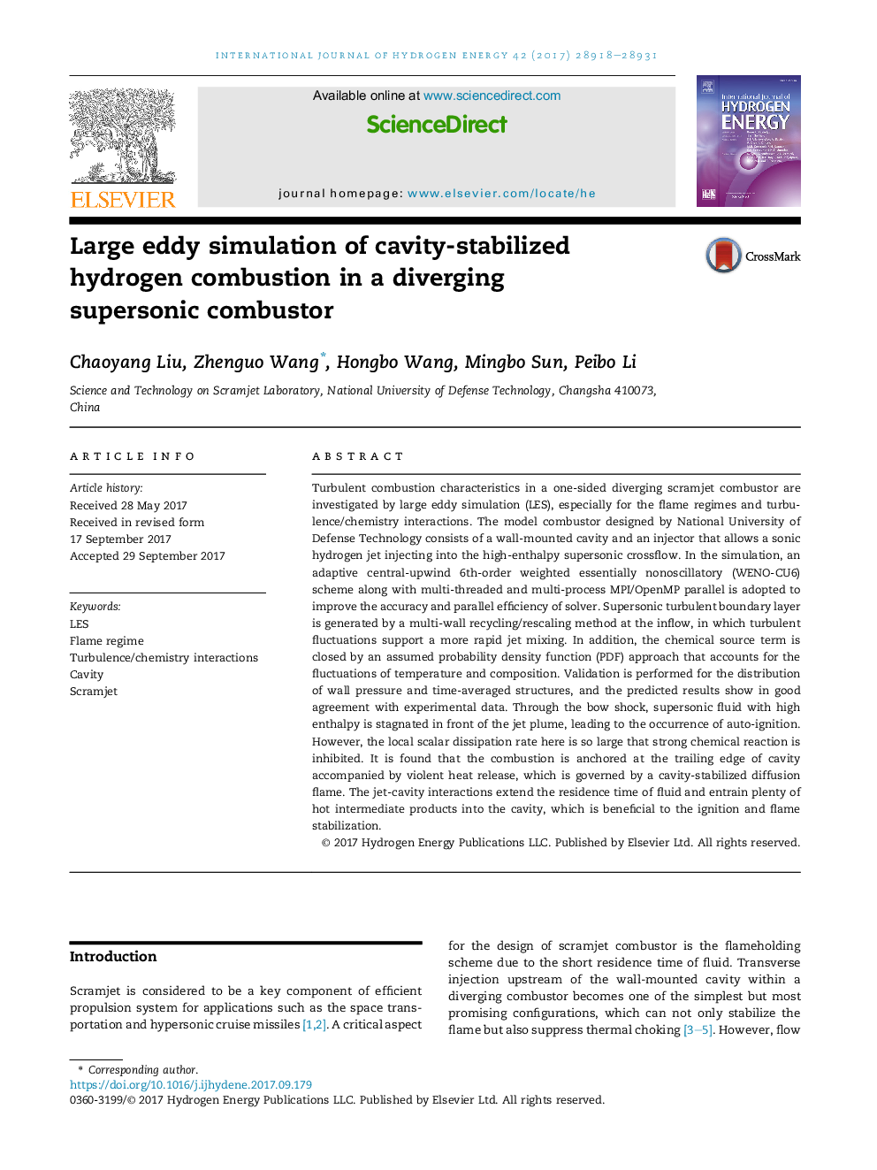 Large eddy simulation of cavity-stabilized hydrogen combustion in a diverging supersonicÂ combustor