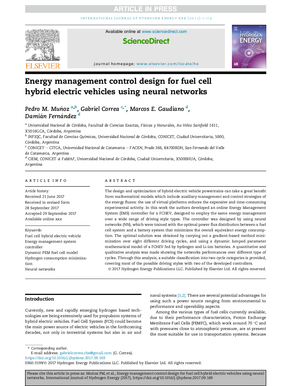 Energy management control design for fuel cell hybrid electric vehicles using neural networks