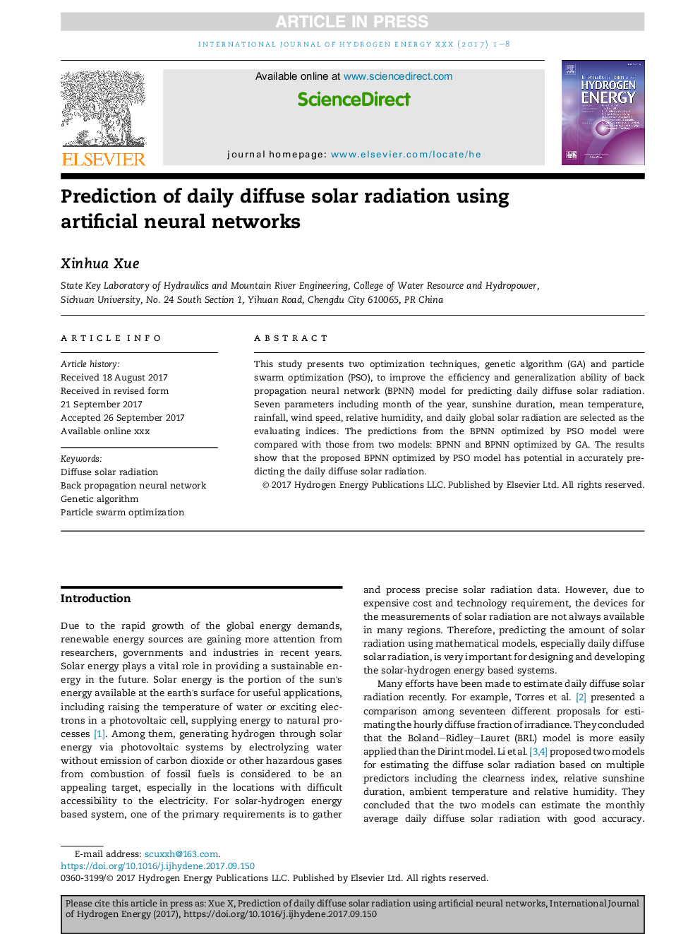 Prediction of daily diffuse solar radiation using artificial neural networks