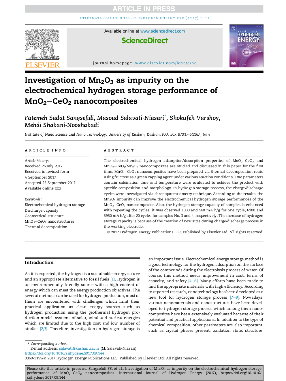 Investigation of Mn2O3 as impurity on the electrochemical hydrogen storage performance of MnO2CeO2 nanocomposites