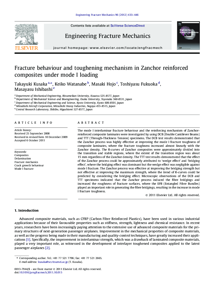 Fracture behaviour and toughening mechanism in Zanchor reinforced composites under mode I loading