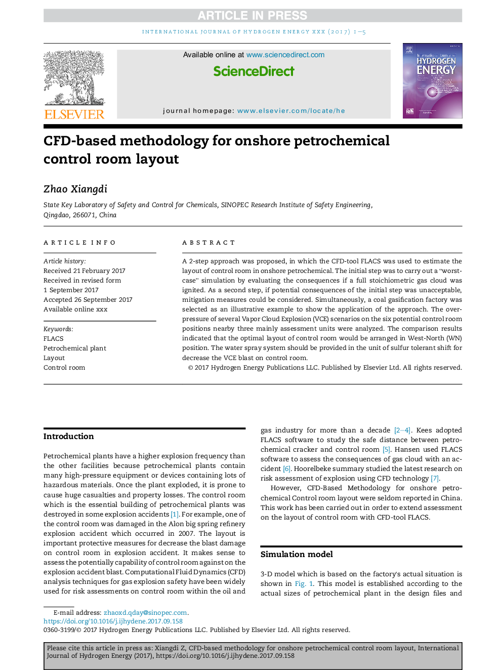 CFD-based methodology for onshore petrochemical control room layout