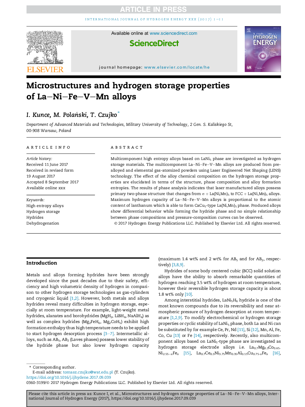 Microstructures and hydrogen storage properties ofÂ LaNiFeVMn alloys