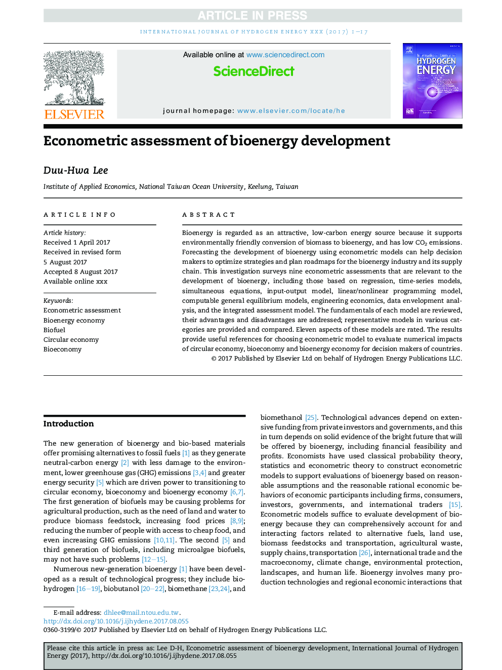 Econometric assessment of bioenergy development