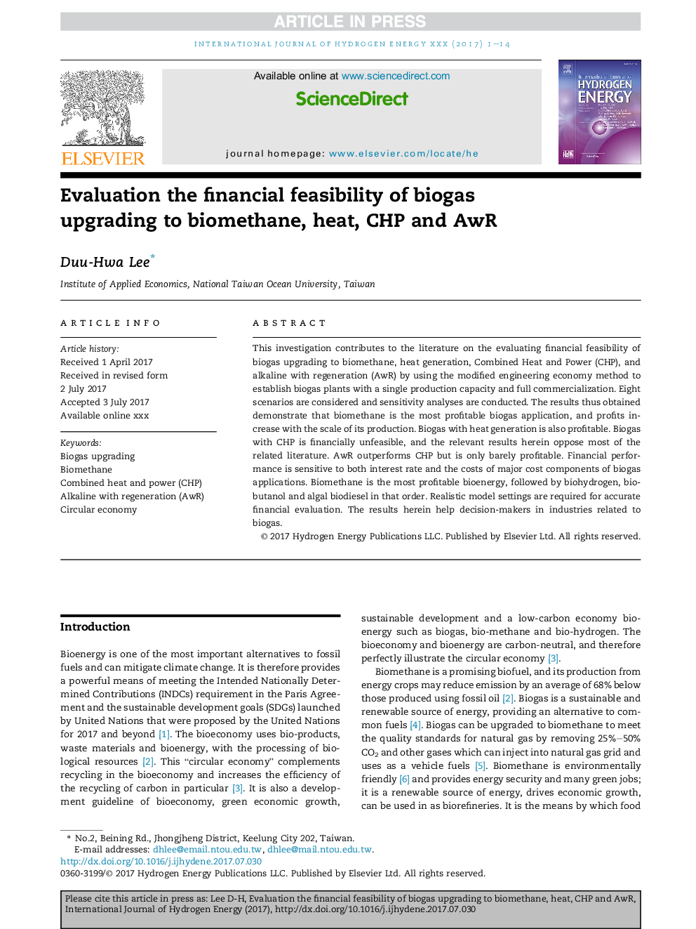 Evaluation the financial feasibility of biogas upgrading to biomethane, heat, CHP and AwR