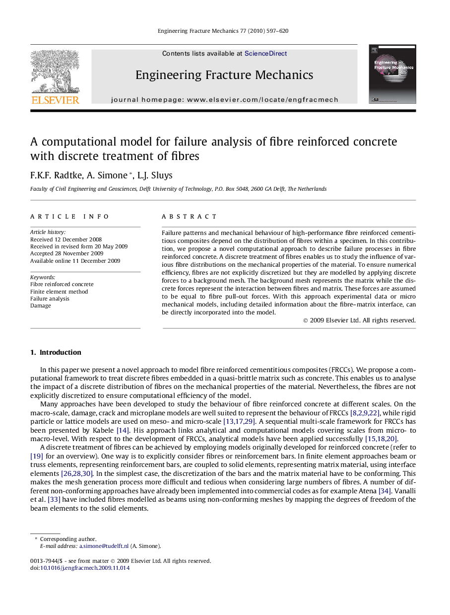 A computational model for failure analysis of fibre reinforced concrete with discrete treatment of fibres