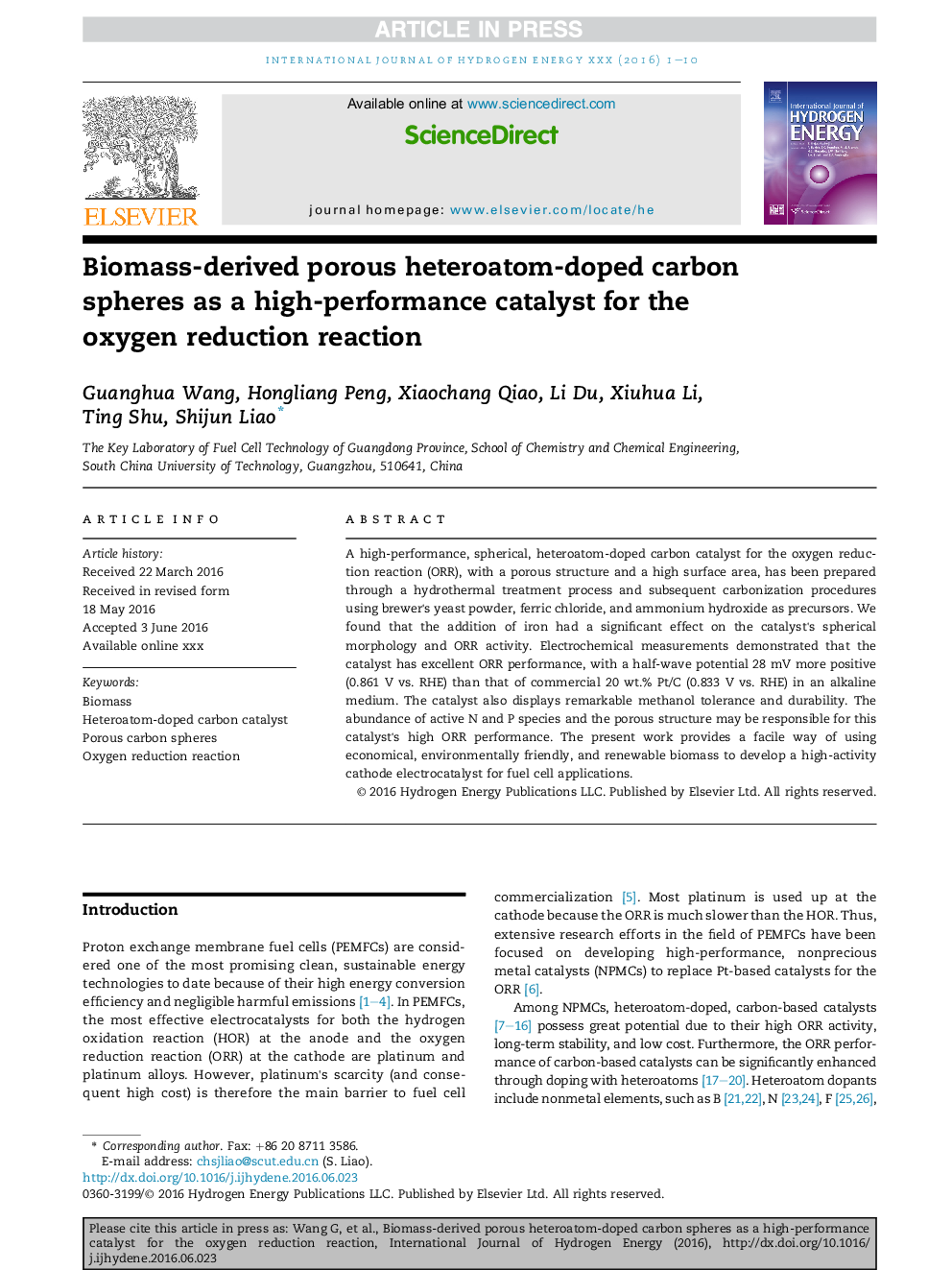 Biomass-derived porous heteroatom-doped carbon spheres as a high-performance catalyst for the oxygen reduction reaction