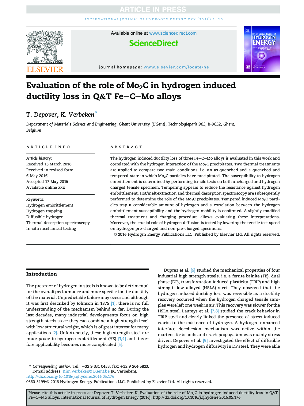 Evaluation of the role of Mo2C in hydrogen induced ductility loss in Q&T FeCMo alloys