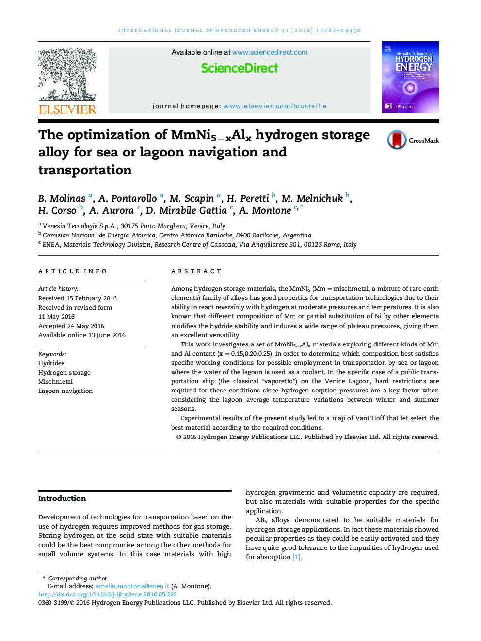 The optimization of MmNi5âxAlx hydrogen storage alloy for sea or lagoon navigation and transportation