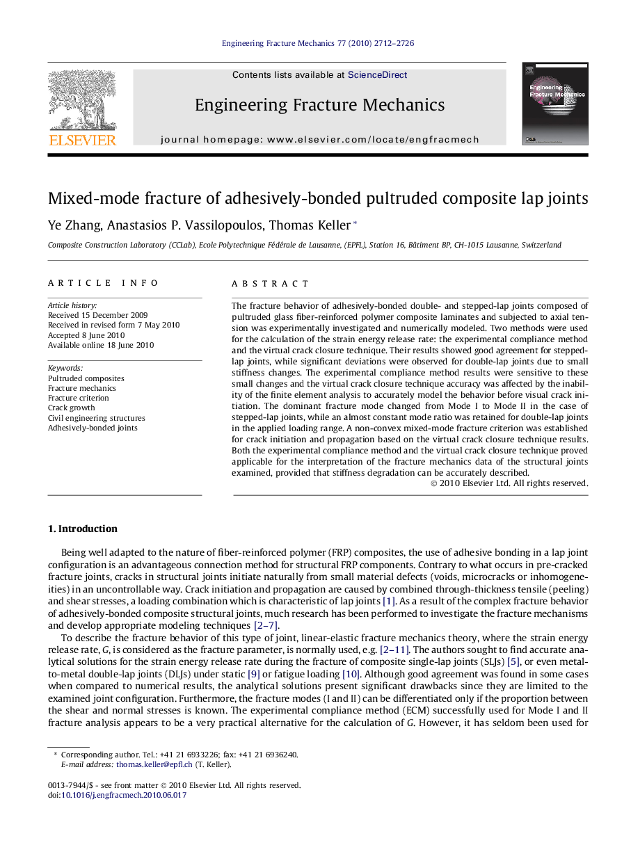 Mixed-mode fracture of adhesively-bonded pultruded composite lap joints