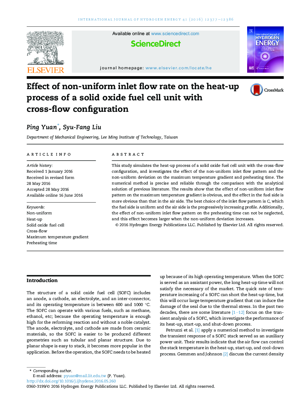 Effect of non-uniform inlet flow rate on the heat-up process of a solid oxide fuel cell unit with cross-flow configuration