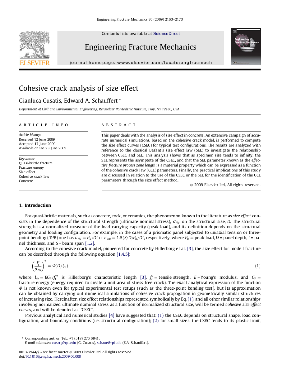 Cohesive crack analysis of size effect